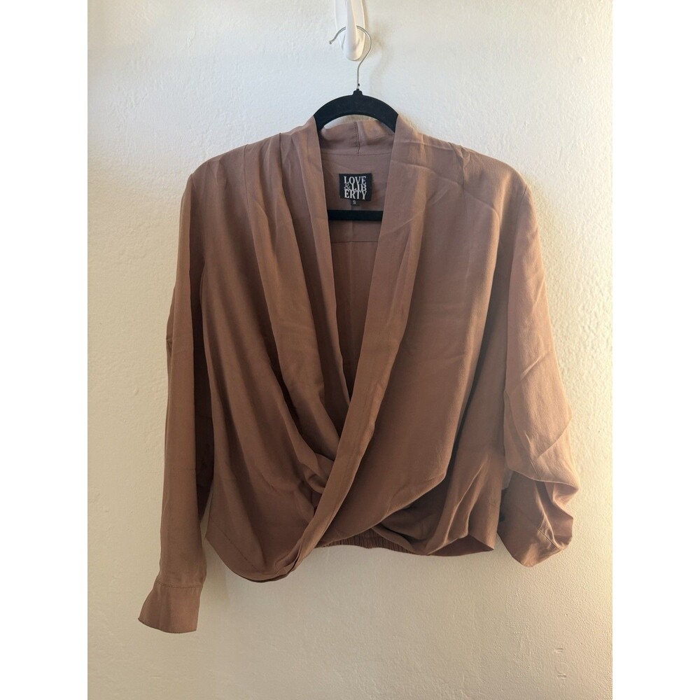 Love & Liberty Silk Wrap Blouse Women Small Dusty Rose Surplice Cropped Top